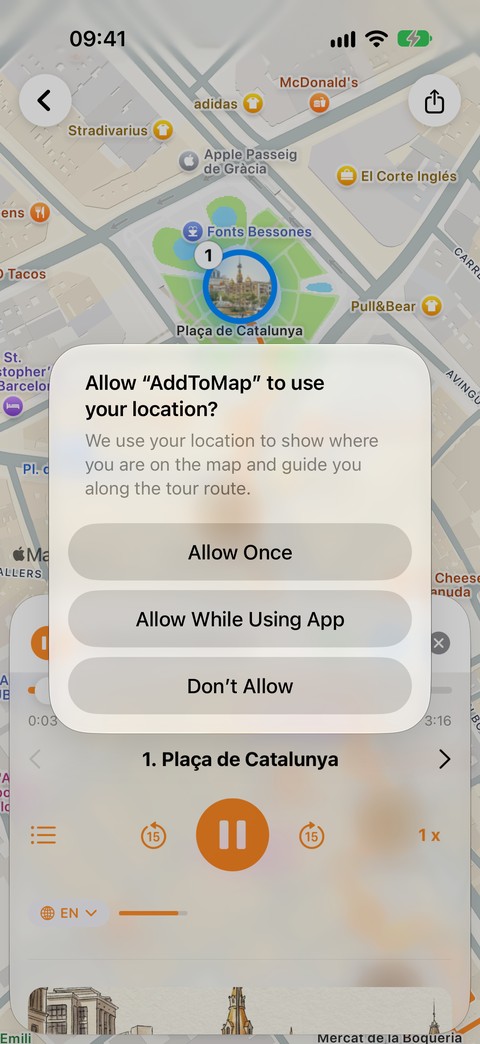 AddToMap — follow the map and listen to each stop
